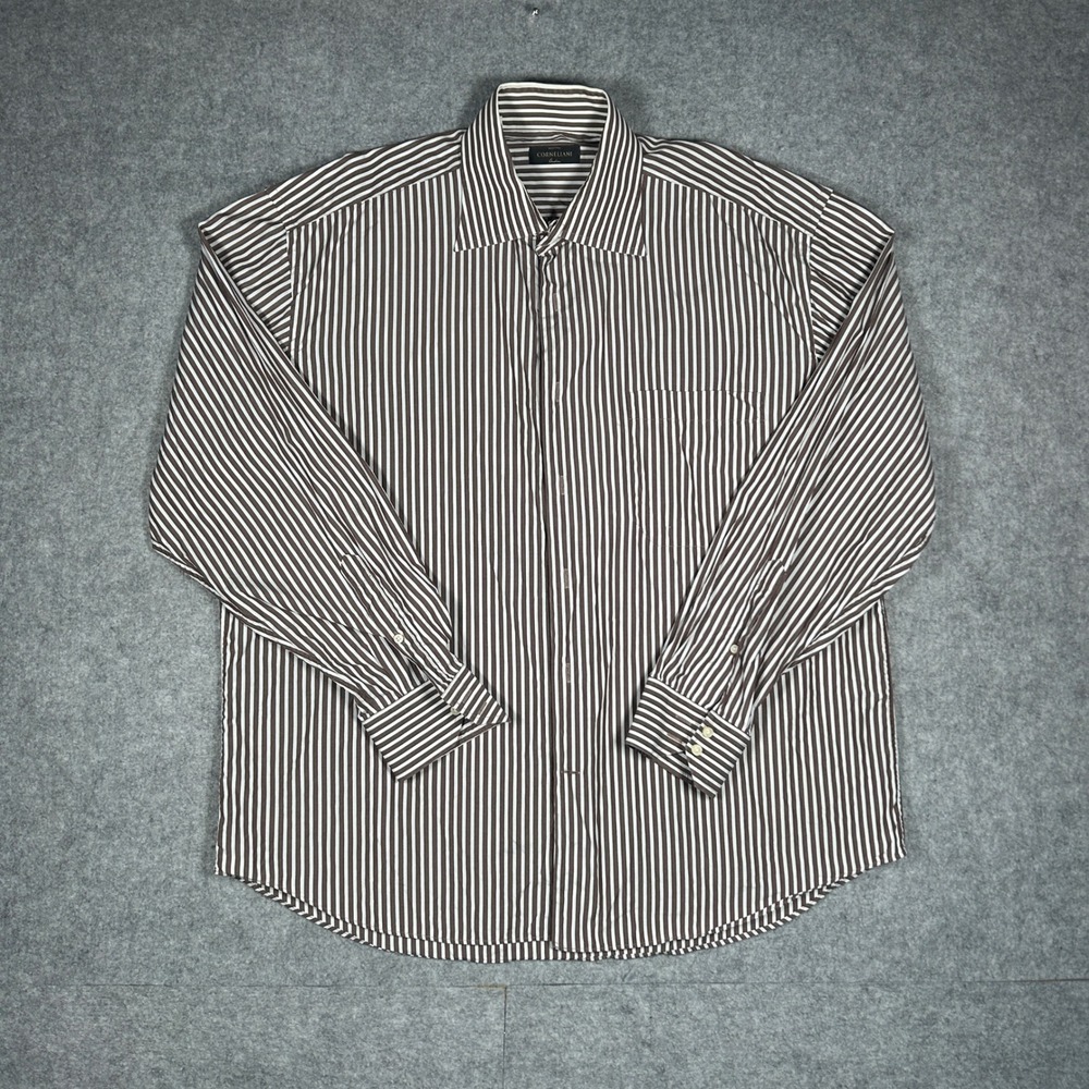 Corneliani button down Shirt Mens 17.5/44 2XL Brown Striped Cotton italy made